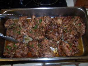 Cooked chicken with cilantro.