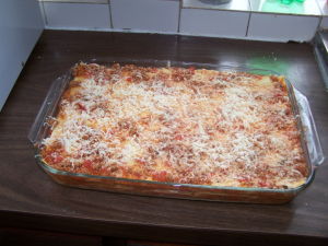 Sausage & Meat Lasagna Ready for the Oven
