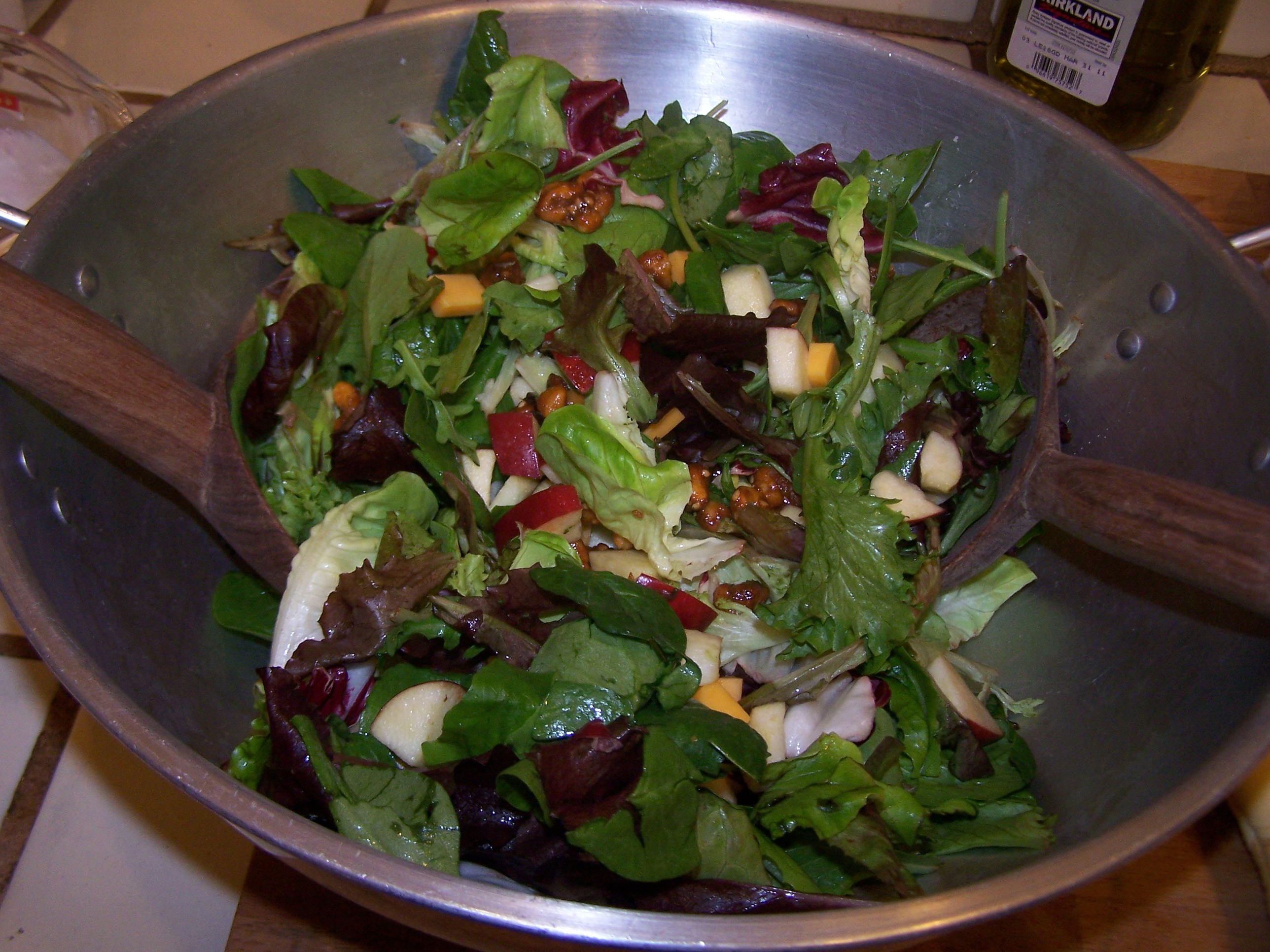 Salad Greens with Apples, Walnuts and Cheddar Cheese