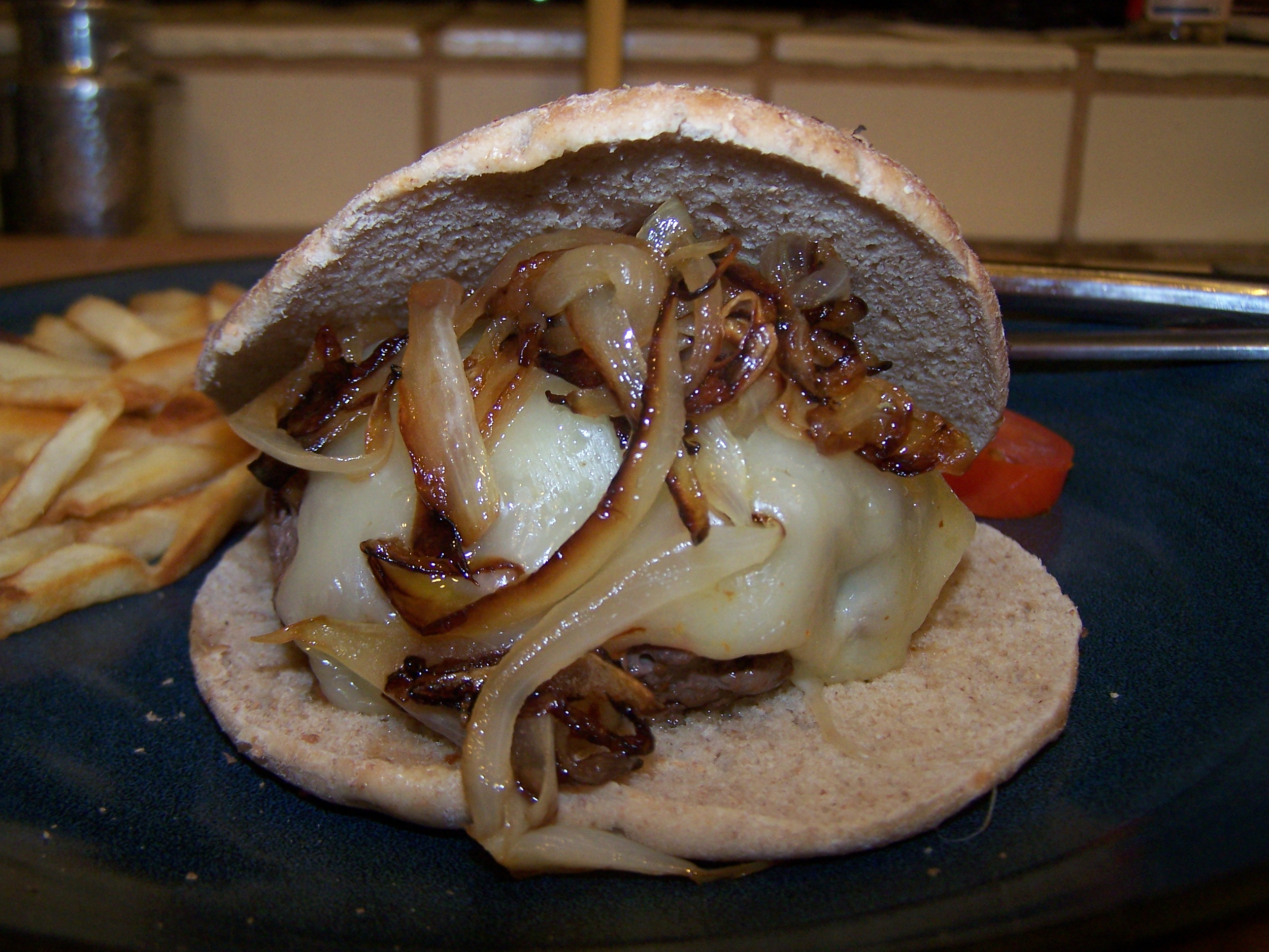 Homemade Burger with Caramelized Onions