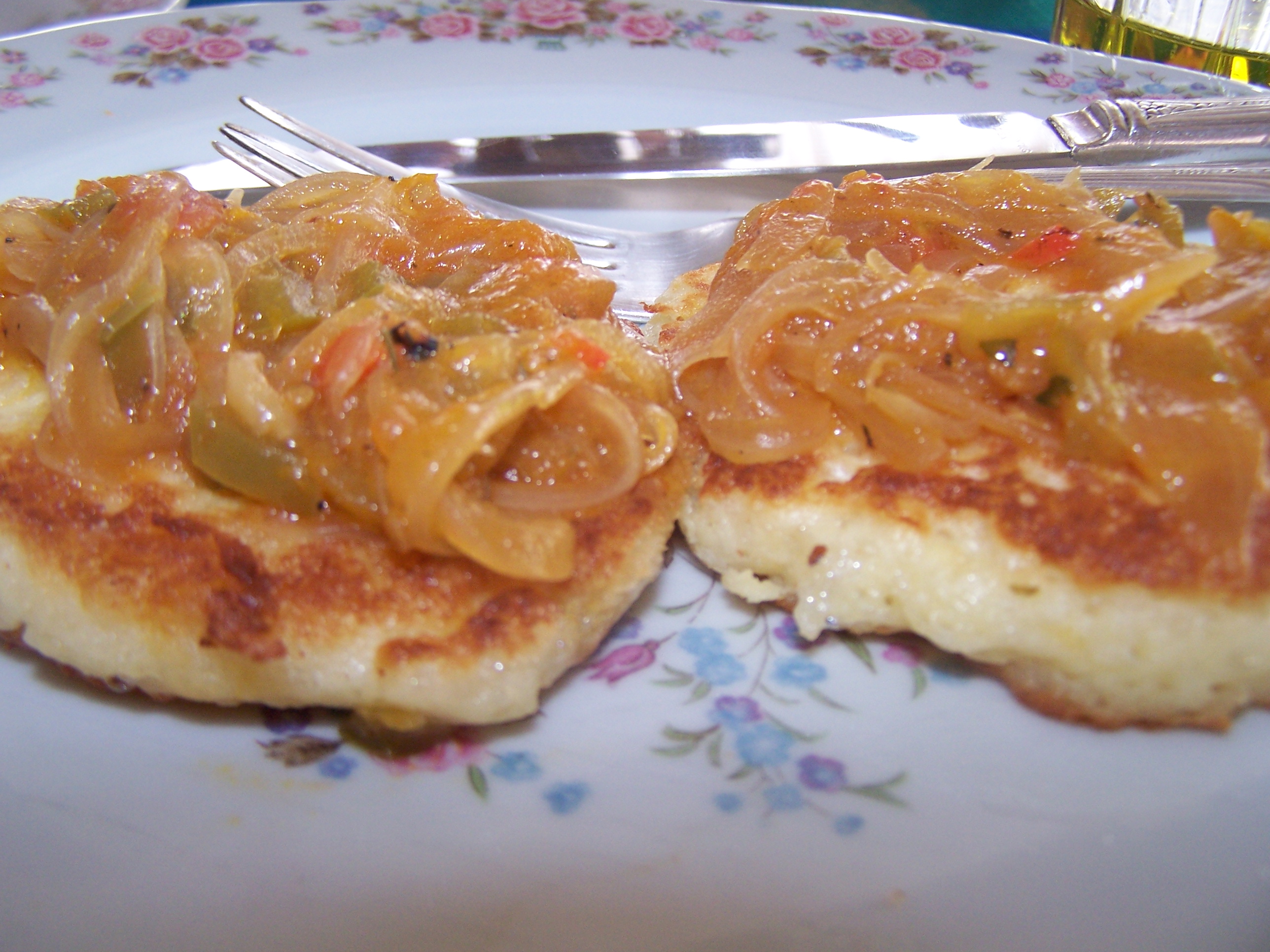 Rice Pancakes with Caramelized Onions