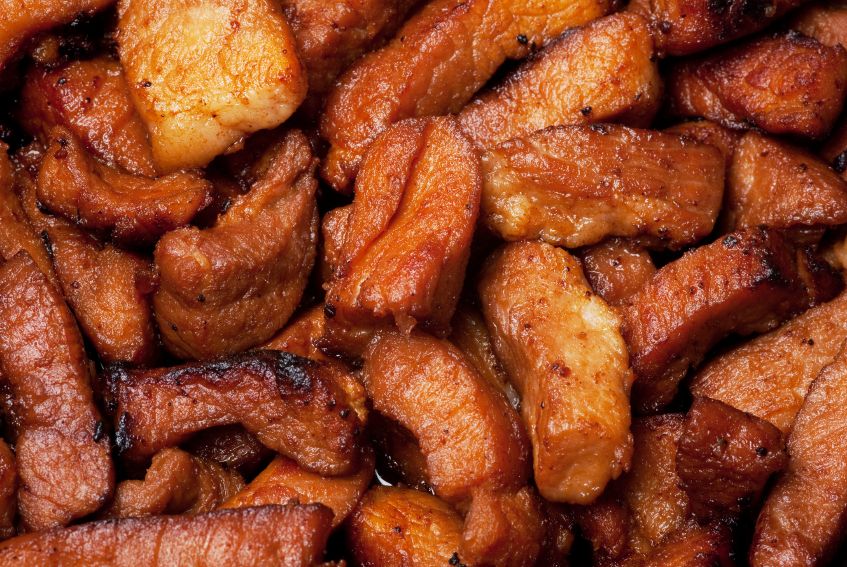 Сколько жарить кусочки мяса. Текстура жареного мяса. Чичаррон - это жареная, хрустящая свинина в Коста-Рика. Fried meat background.
