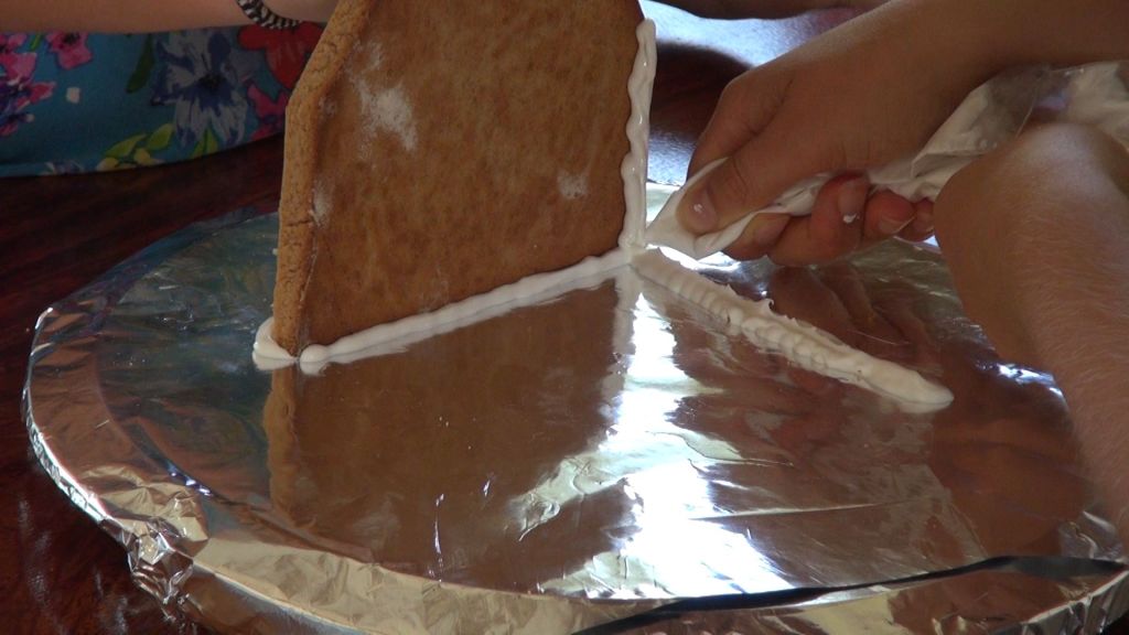 Ginger Bread House - Gluing first side wall