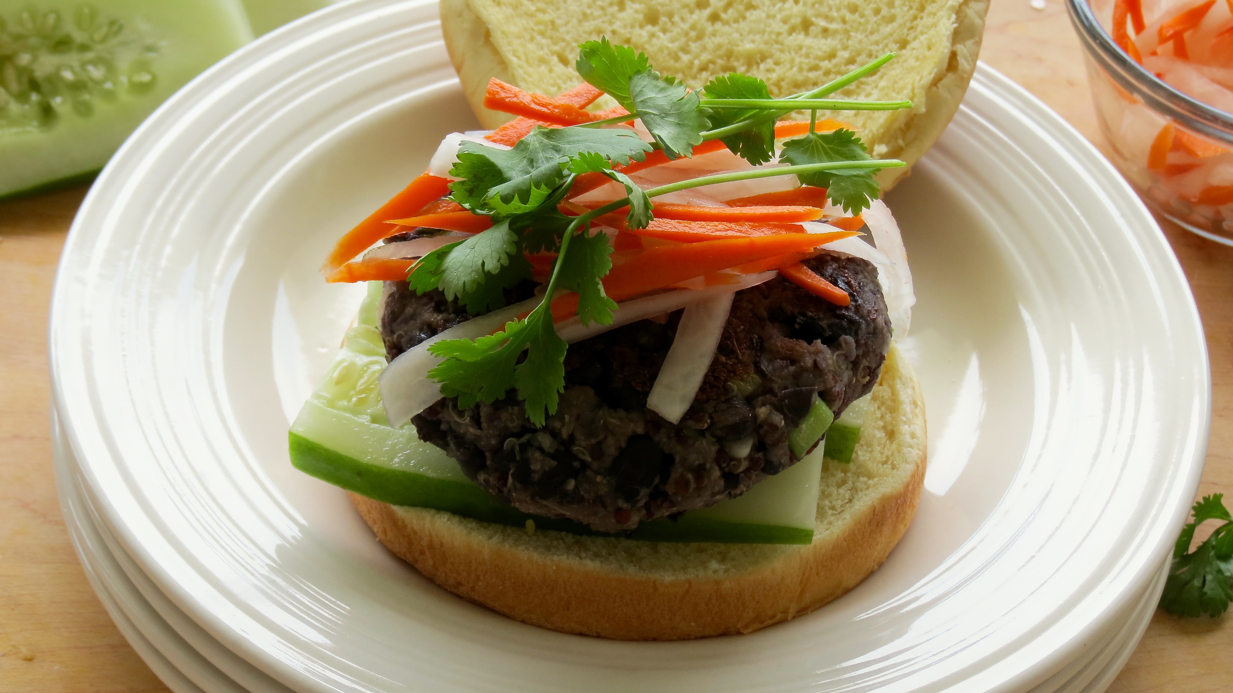 Black Bean Burger with Bahn Mi Vegetables