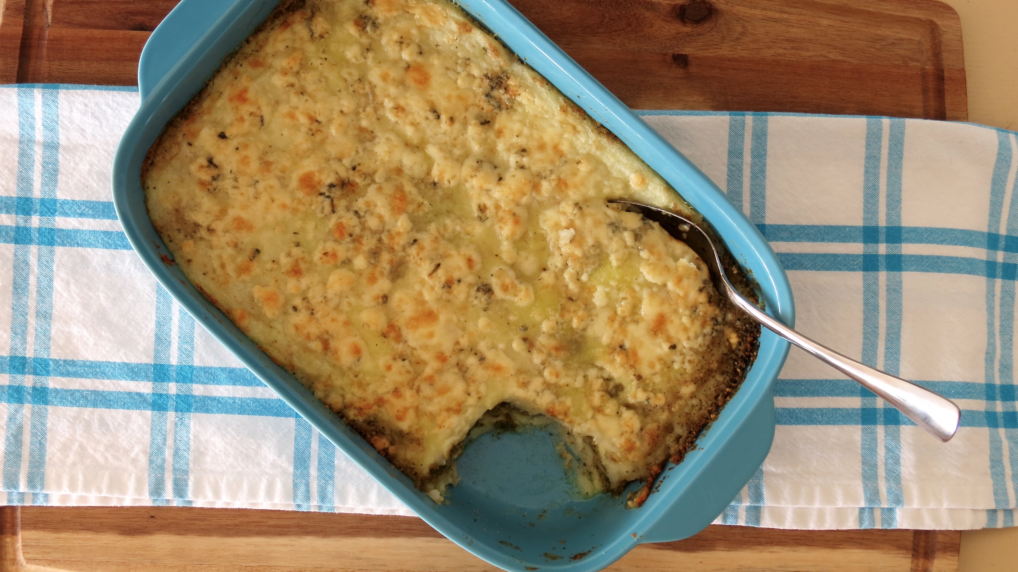 Mashed Potatoes with Pesto & Blue Cheese